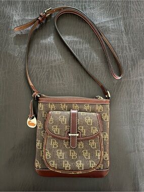 Dooney & Bourke Brown Canvas and Leather Monogram Crossbody Bag